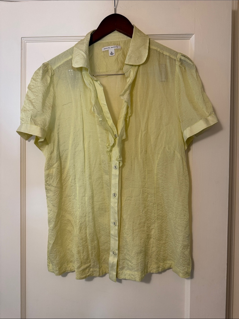 Banana Republic Yellow Short-Sleeve Ruffle Button-Down Blouse silk cotton XL
